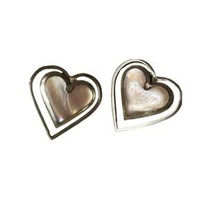 Stamped Silver cloud sterling heart mother of pearl earrings